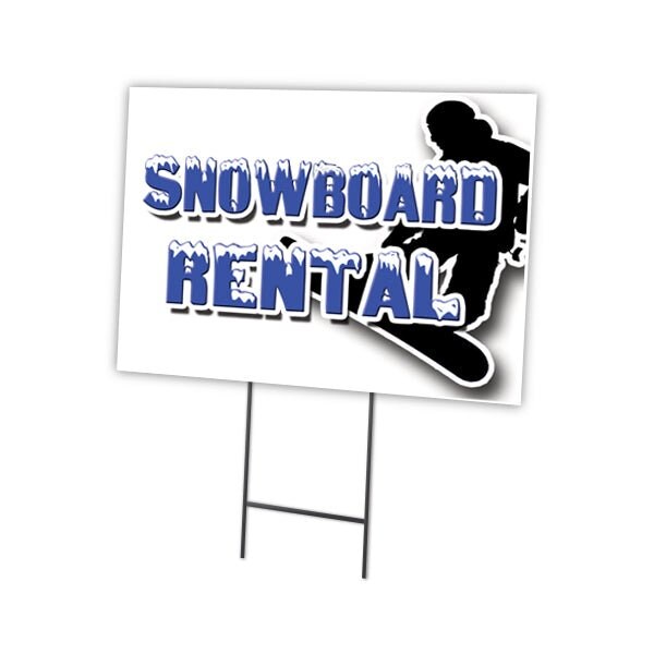 Snowboard Rental Yard Sign & Stake outdoor plastic coroplast window, C-1824 Snowboard Rental